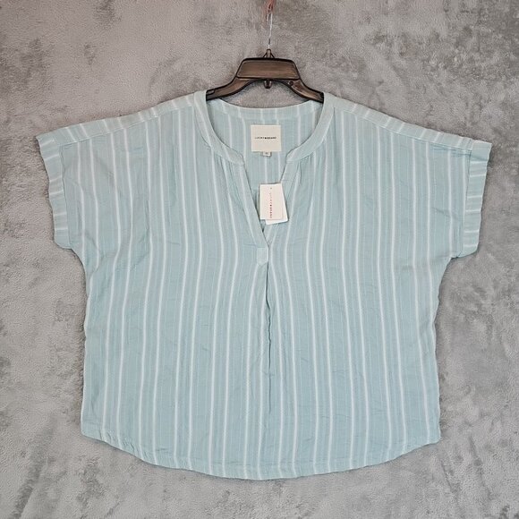 Lucky Brand Popover Camp Shirt Womens Size XL Blue Striped Oversized Split Neck - Picture 1 of 5